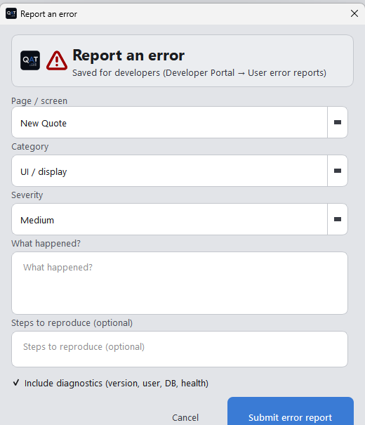 Report a problem form