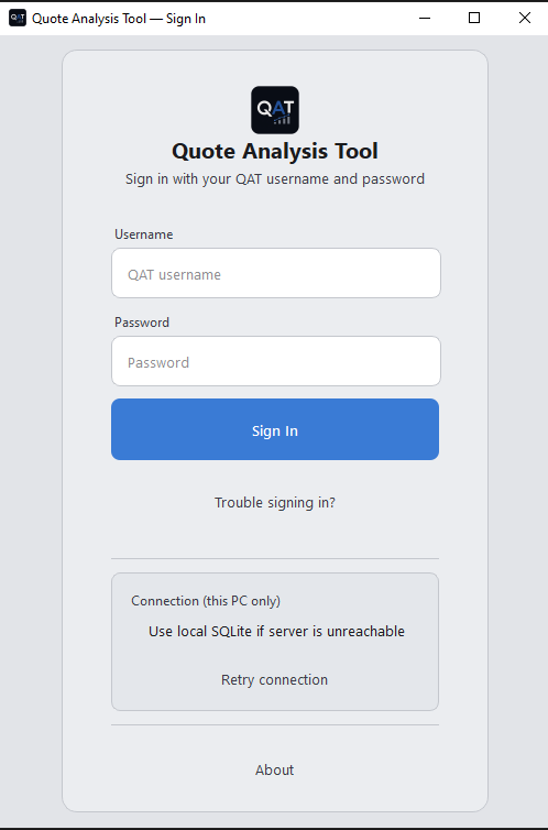 QAT sign-in screen